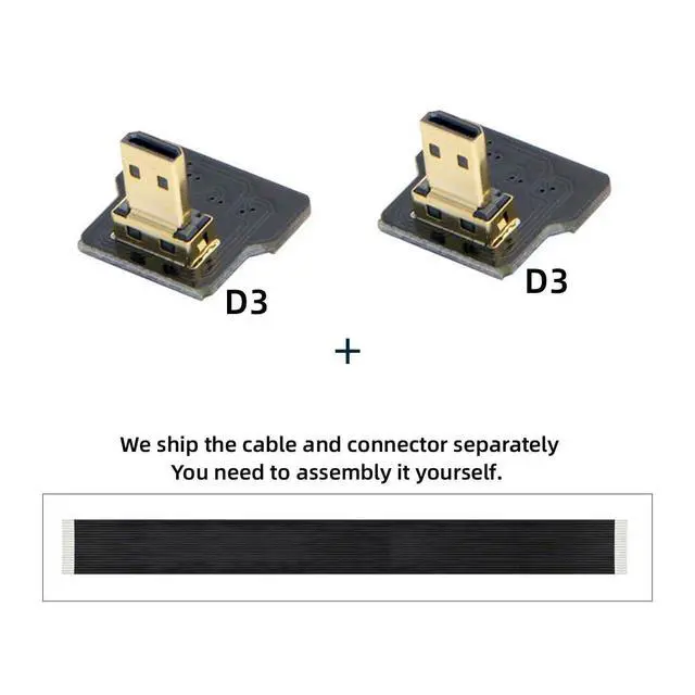 Alt view image 2 of 7 - Cord Ultra Slim Micro HDMI Male to Angled Micro HDMI Male Extension FPC Flat Cable 1080P for FPV HDTV Multicopter Aerial Photography D3-D3 (10cm)