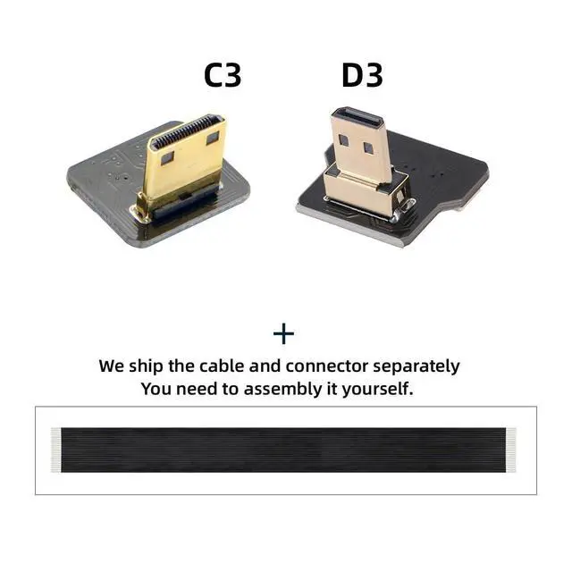 Alt view image 2 of 7 - Cord Ultra Slim Down Angled Mini HDMI Male to Down Angled Mini HDMI Male Extension FPC Flat Cable 1080P for FPV HDTV Multicopter Aerial Photography C3-D3 (80cm)