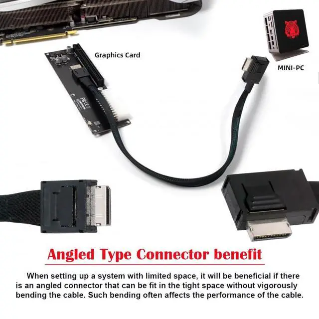 Alt view image 4 of 7 - Cable Left Angled 90 Degree OcuLink PCIe 4.0 PCI-Express SFF-8611 4i to SFF-8611 Data Active Cable for eGPU SSD (50cm)