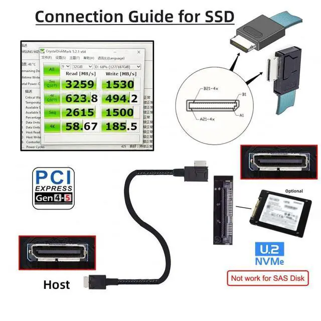 Alt view image 5 of 7 - Cable Left Angled 90 Degree OcuLink PCIe 4.0 PCI-Express SFF-8611 4i to SFF-8611 Data Active Cable for eGPU SSD (50cm)