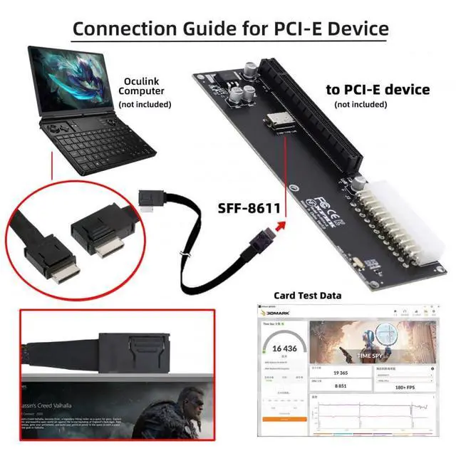 Alt view image 6 of 7 - Cable Left Angled 90 Degree OcuLink PCIe 4.0 PCI-Express SFF-8611 4i to SFF-8611 Data Active Cable for eGPU SSD (50cm)
