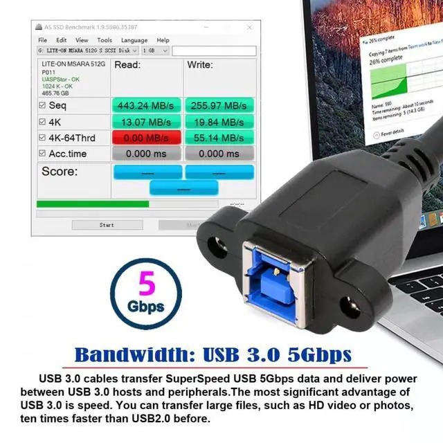 Alt view image 2 of 7 - Cord USB 3.0 Type-B FEemale to USB3.0 Micro-B Male Cable Extension 5Gbps for Disk SSD Camera Data 30cm
