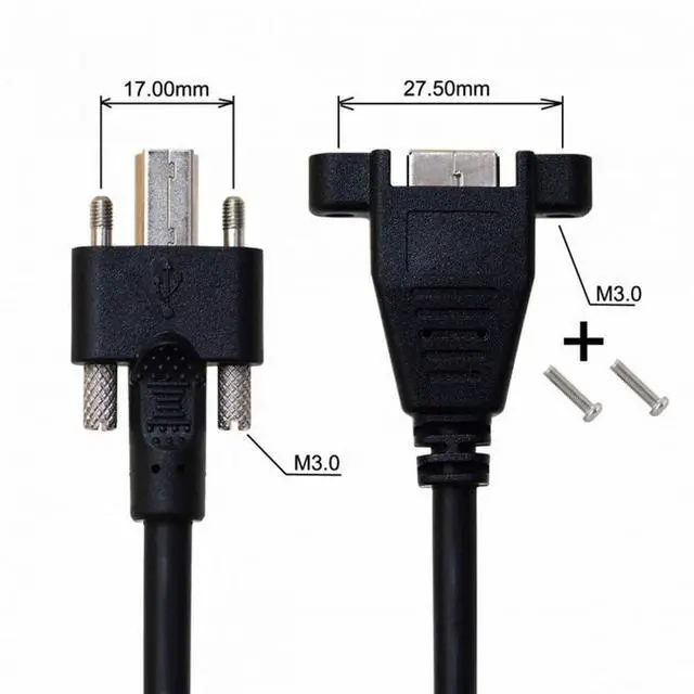 Alt view image 2 of 7 - Cable Dual Thumbscrews USB 3.0 Back Panel Mount B Male to Female B Type Extension Cord 0.5m