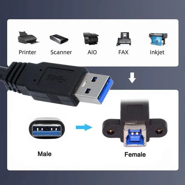 Alt view image 7 of 7 - Cord USB 3.0 Type-B Female to USB3.0 Type-A Male Cable Extension 5Gbps for Disk SSD Camera Data 30cm