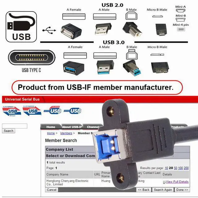Alt view image 5 of 7 - Cord USB 3.0 Type-B Female to USB3.0 Type-B Male Cable Extension 5Gbps for Disk SSD Camera Data 30cm