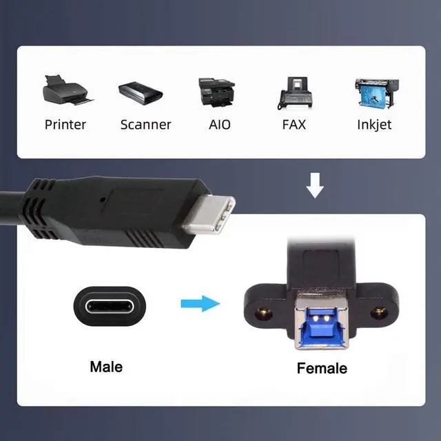 Alt view image 7 of 7 - Cord USB 3.0 Type-B Female to USB3.0 Type-C Male Cable Extension 5Gbps for Disk SSD Camera Data 30cm