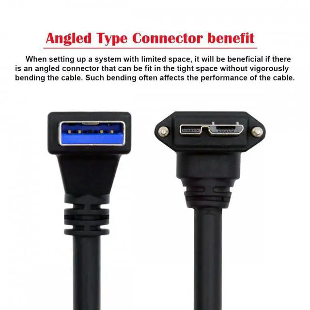 Alt view image 6 of 6 - Cord Down Angled 90 Degree USB 3.0 A Male to Micro-B 3.0 Plug Down Angled Locking Screw Panel Cable 25cm