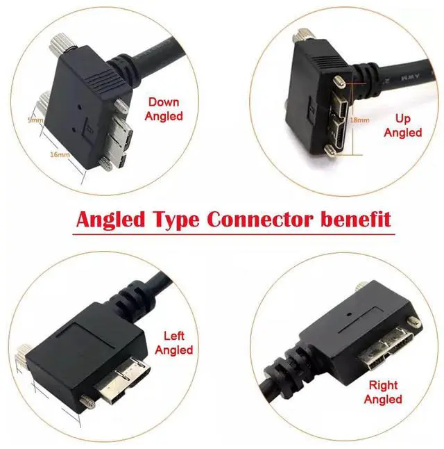 Alt view image 7 of 7 - Cable Micro USB3.0 Single Screw Locking to USB3.0 Data 5Gbps Power Cable 90 Degree Left Angled Type for VR Industrial Camera Computer (3.0m)