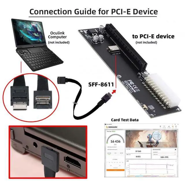 Alt view image 6 of 7 - Cable Down Angled 90 Degree OcuLink PCIe 4.0 PCI-Express SFF-8611 4i to SFF-8611 Data Active Cable for eGPU SSD (80cm)