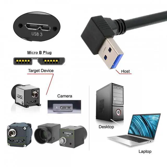 Alt view image 6 of 7 - Cord Down Angled 90 Degree USB 3.0 A Male to Micro-B 3.0 Plug Up Angled Locking Screw Panel Cable 25cm