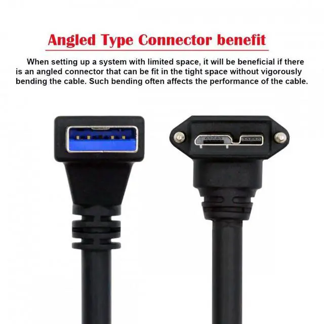 Alt view image 7 of 7 - Cord Down Angled 90 Degree USB 3.0 A Male to Micro-B 3.0 Plug Up Angled Locking Screw Panel Cable 25cm