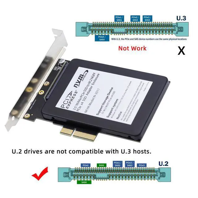 Alt view image 2 of 7 - PCI-E 4.0 x4 Lane PCI Express Host to U.2 U2 Kit SFF-8639 SSD Adapter for Motherboard Compatible with NVMe PCIe SSD750