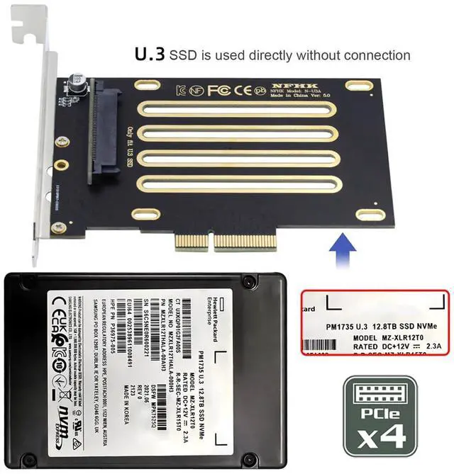Alt view image 7 of 7 - PCI-E 4.0 x4 Lane PCI Express Host to U.3 U3 Kit SFF-8639 SSD Adapter for Motherboard Compatible with PM1735 NVMe PCIe SSD