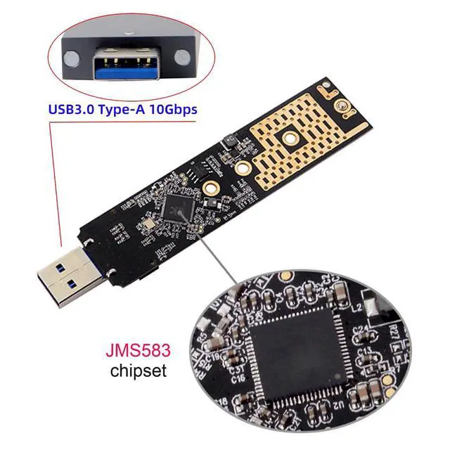 Alt view image 4 of 7 - USB 3.0 to Single Protocol Channel NVME M-Key M.2 PCI-E 2280 2260 2242 2230 SSD External PCBA Case Conveter Adapter JMS583 Chipset