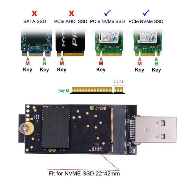 Alt view image 4 of 7 - USB 3.0 to Single Protocol Channel NVME M-Key M.2 PCI-E 2242 2230 SSD External PCBA Case Conveter Adapter JMS583 Chipset