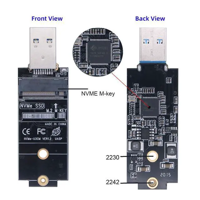 Alt view image 6 of 7 - USB 3.0 to Single Protocol Channel NVME M-Key M.2 PCI-E 2242 2230 SSD External PCBA Case Conveter Adapter JMS583 Chipset
