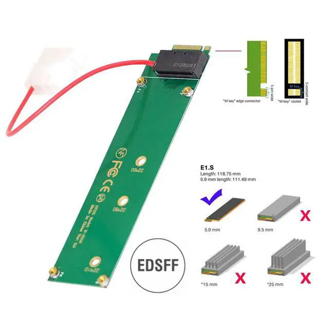Alt view image 2 of 7 - NVMe M-Key M.2 4X Host to PCI-Express Ruler 1U GEN-Z EDSFF Short SSD E1.S Host Carrier Adapter