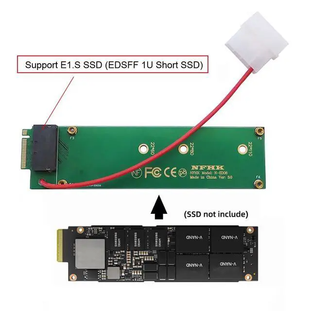 Alt view image 6 of 7 - NVMe M-Key M.2 4X Host to PCI-Express Ruler 1U GEN-Z EDSFF Short SSD E1.S Host Carrier Adapter