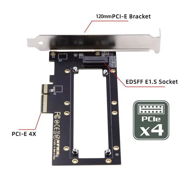 Alt view image 4 of 7 - PCI-E 4.0 4X Host to NVMe Ruler 1U GEN-Z EDSFF 5.9mm 8.0mm Thickness Short SSD E1.S Carrier Adapter