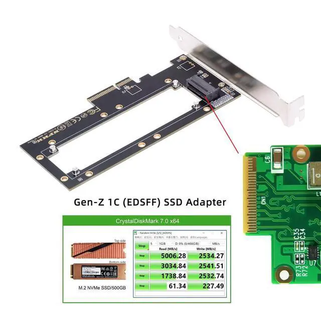 Alt view image 5 of 7 - PCI-E 4.0 4X Host to NVMe Ruler 1U GEN-Z EDSFF 5.9mm 8.0mm Thickness Short SSD E1.S Carrier Adapter