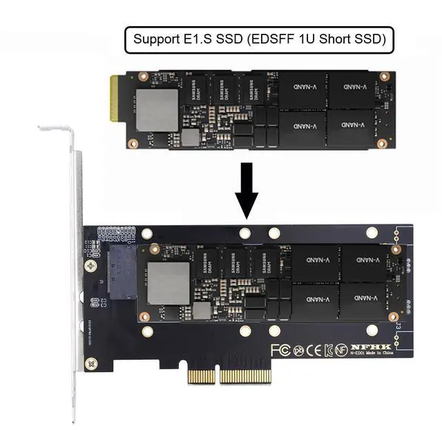 Alt view image 6 of 7 - PCI-E 4.0 4X Host to NVMe Ruler 1U GEN-Z EDSFF 5.9mm 8.0mm Thickness Short SSD E1.S Carrier Adapter
