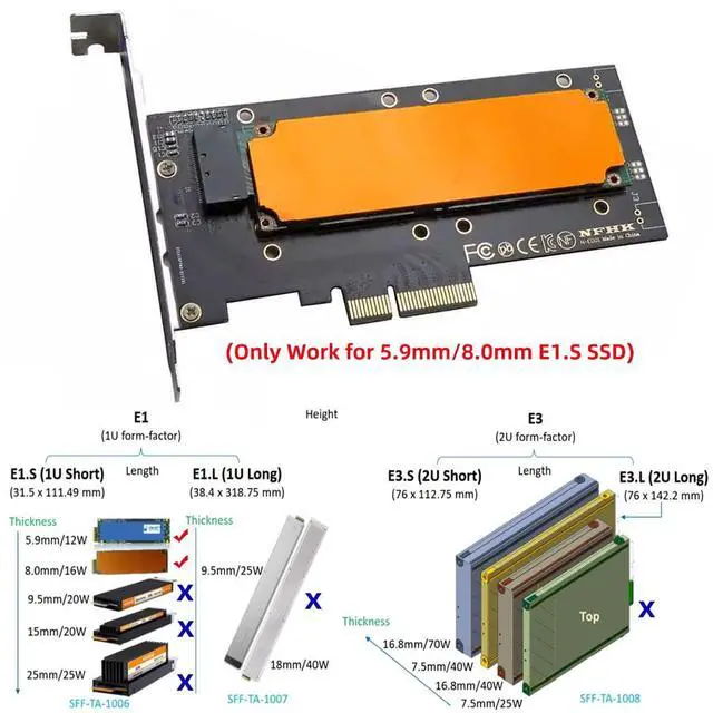 Alt view image 3 of 7 - PCI-E 4.0 4X Host to NVMe Ruler 1U GEN-Z EDSFF 5.9mm 8.0mm Thickness Short SSD E1.S Carrier Adapter