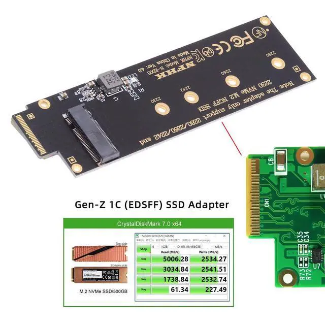 Alt view image 3 of 7 - PCI-Express Ruler 1U GEN-Z EDSFF Short E1.S Host to NVMe M-Key M.2 4X SSD Carrier Adapter