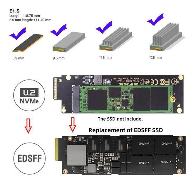 Alt view image 6 of 7 - PCI-Express Ruler 1U GEN-Z EDSFF Short E1.S Host to NVMe M-Key M.2 4X SSD Carrier Adapter