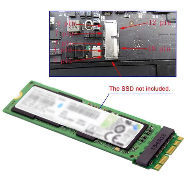 Alt view image 7 of 7 - 12Pin+16Pin Contacts Host to PCI-E PCI Express 4X M.2 M-Key SSD Convert Card for 2013 2014 2015 2016 2017 Mac A1493 A1502 A1465 A1466