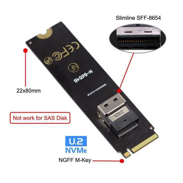 Alt view image 3 of 7 - M-Key 22x80mm to SFF-8654 Slimline PCI-E U.2 Kit SFF-8639 NVME PCIe4.0 SSD Adapter for SSD750 p3600 p3700 M.2