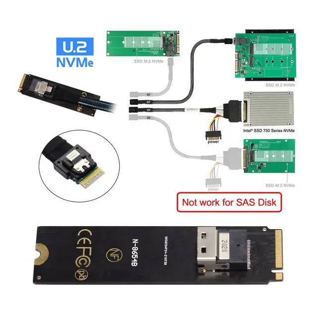Alt view image 7 of 7 - M-Key 22x80mm to SFF-8654 Slimline PCI-E U.2 Kit SFF-8639 NVME PCIe4.0 SSD Adapter for SSD750 p3600 p3700 M.2