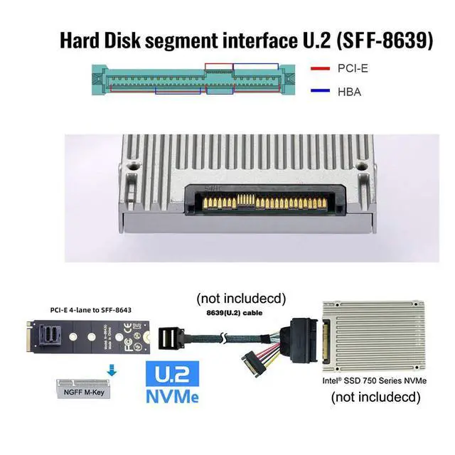 Alt view image 4 of 7 - M-Key 22x80mm to Vertical SFF-8643 Socket PCI-E U.2 Kit SFF-8639 NVME PCIe4.0 SSD Adapter for SSD750 p3600 p3700 M.2