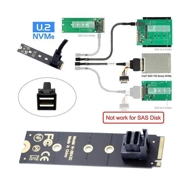Alt view image 5 of 7 - M-Key 22x80mm to Vertical SFF-8643 Socket PCI-E U.2 Kit SFF-8639 NVME PCIe4.0 SSD Adapter for SSD750 p3600 p3700 M.2