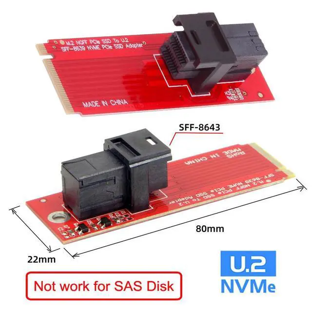 Alt view image 2 of 7 - M-Key 22x80mm 2260 to Horizontal SFF-8643 Socket PCI-E U.2 Kit SFF-8639 NVME PCIe4.0 SSD Adapter for SSD750 p3600 p3700 M.2