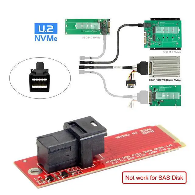 Alt view image 4 of 7 - M-Key 22x80mm 2260 to Horizontal SFF-8643 Socket PCI-E U.2 Kit SFF-8639 NVME PCIe4.0 SSD Adapter for SSD750 p3600 p3700 M.2