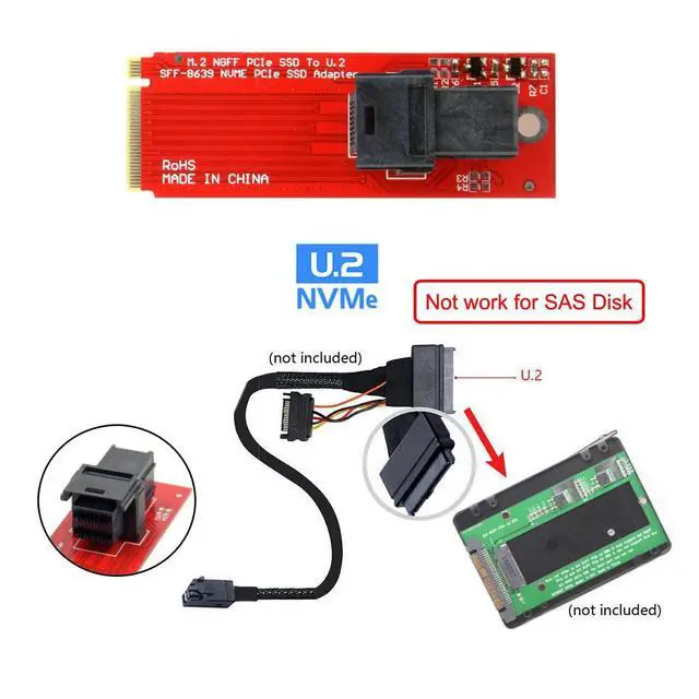 Alt view image 5 of 7 - M-Key 22x80mm 2260 to Horizontal SFF-8643 Socket PCI-E U.2 Kit SFF-8639 NVME PCIe4.0 SSD Adapter for SSD750 p3600 p3700 M.2