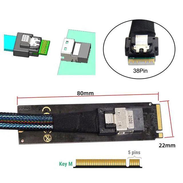 Alt view image 6 of 7 - M-Key 22x80mm to SFF-8654 Slimline PCI-E U.2 Kit SFF-8639 NVME PCIe4.0 SSD Adapter for SSD750 p3600 p3700 M.2