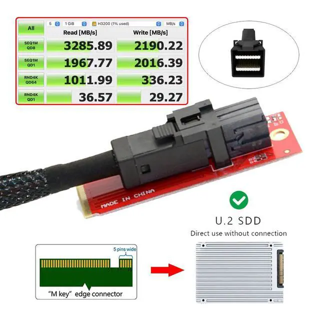 Alt view image 7 of 7 - M-Key 22x80mm 2260 to Horizontal SFF-8643 Socket PCI-E U.2 Kit SFF-8639 NVME PCIe4.0 SSD Adapter for SSD750 p3600 p3700 M.2