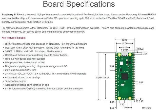 Alt view image 4 of 6 - With Pre-Soldered Header Raspberry Pi Pico Microcontroller Development Board Based on Raspberry Pi RP2040 Chip,Dual-Core ARM Cortex M0+ Processor