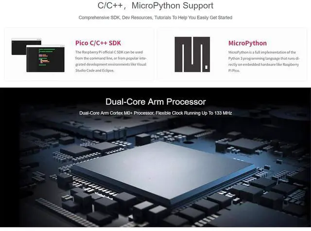 Alt view image 5 of 6 - With Pre-Soldered Header Raspberry Pi Pico Microcontroller Development Board Based on Raspberry Pi RP2040 Chip,Dual-Core ARM Cortex M0+ Processor