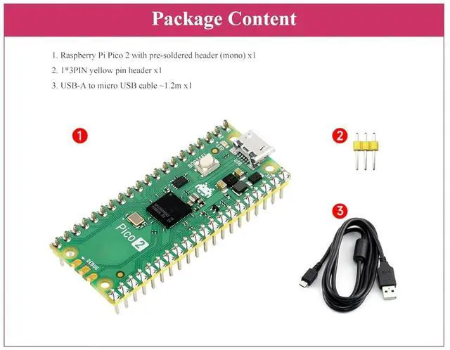 Alt view image 2 of 7 - Pico 2 with Yellow Pre-Soldered Header Compatible with Raspberry Pi Pico 2