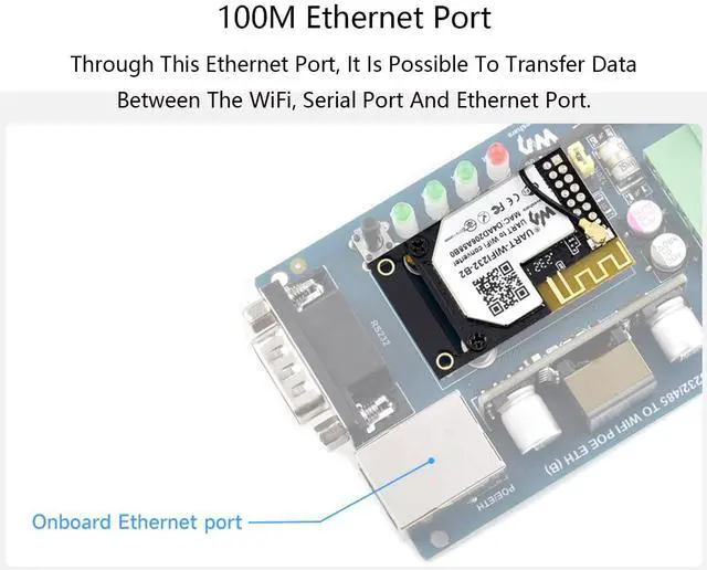Alt view image 3 of 7 - Industrial WiFi Module, UART To WiFi and Ethernet Module, Embedded UART Serial Server, Integrated 802.11b/g/n Module, Support UART To WiFi/Ethernet, Ethernet to WiFi, Transparent Transmission Mode