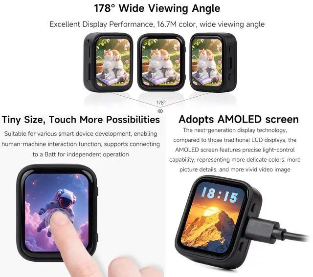 Alt view image 4 of 7 - ESP32-C6 1.8inch Touch AMOLED Display Development Board, 368 x 448 Resolution, Supports Wi-Fi 6/ BLE 5/ Zigbee/Offline Speech Recognition and AI Speech Interaction