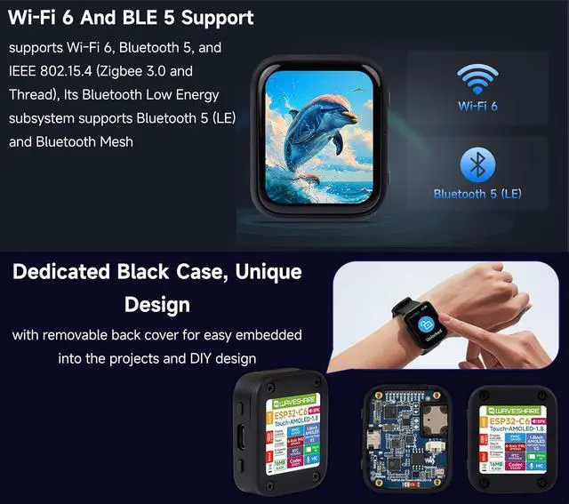Alt view image 7 of 7 - ESP32-C6 1.8inch Touch AMOLED Display Development Board, 368 x 448 Resolution, Supports Wi-Fi 6/ BLE 5/ Zigbee/Offline Speech Recognition and AI Speech Interaction