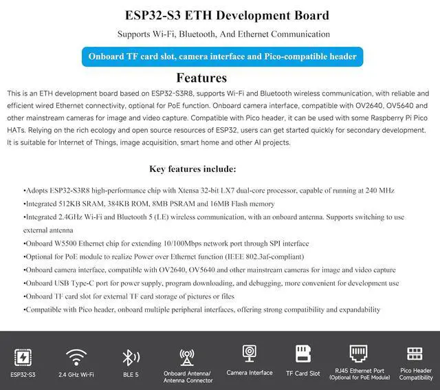 Alt view image 2 of 7 - ESP32-S3 Ethernet PoE Dev Board, Wi-Fi, Bluetooth, ETH Communication
