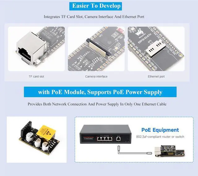 Alt view image 5 of 7 - ESP32-S3 Ethernet PoE Dev Board, Wi-Fi, Bluetooth, ETH Communication