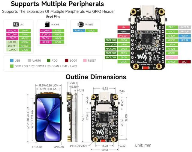 Alt view image 5 of 7 - ESP32-C5 1.47inch LCD Display Dev Board, 172 x 320, 262K Color