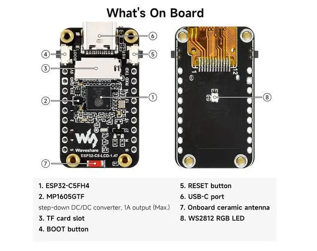 Alt view image 4 of 7 - ESP32-C5 1.47inch LCD Display Dev Board, 172 x 320, 262K Color