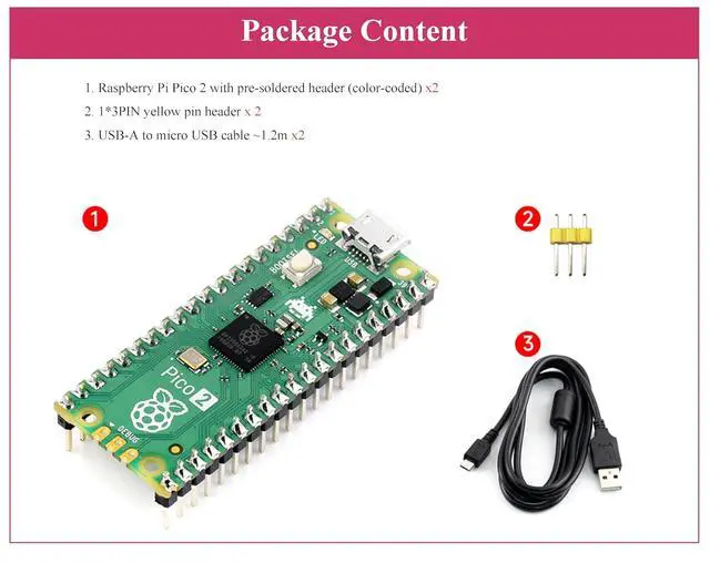 Alt view image 2 of 7 - 2PCS Compatible with Raspberry Pi Pico 2 Microcontroller Board with Pre-Soldered Header, Based on Official RP2350 Chip, Dual-Core ARM Cortex-M33 and Dual-Core Hazard3 RISC-V Processor 4MB Flash