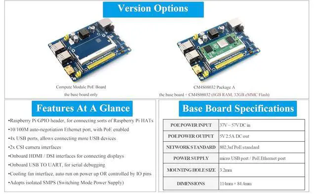 Alt view image 3 of 7 - Compute Module IO Board with PoE, Composite Breakout Board for Raspberry Pi CM4S/CM3/CM3L/CM3+/CM3+L, Onboard 4x USB Ports/2x CSI Camera/HDMI/DSI/USB to UART Interfaces